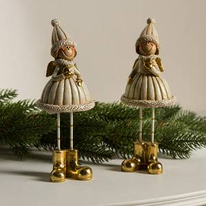 Dekofigur Winterkinder (2-teilig) Polyresin - Creme / Gold