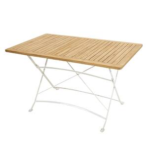 Table de jardin pliante Rom I Fer / Teck massif - Marron / Blanc - Largeur : 130 cm