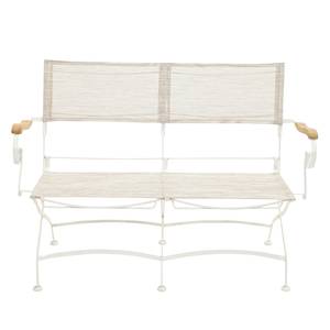 Banc de jardin Rom Fer / Tissu mélangé / Teck massif - Blanc / Taupe