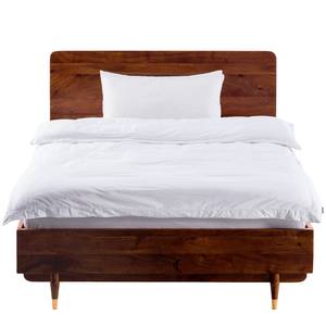 Massief houten bed Baxley massief acaciahout/metaal - acaciahout/goudkleurig