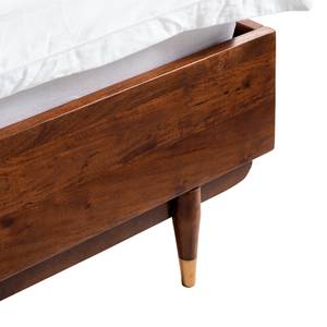 Massief houten bed Baxley massief acaciahout/metaal - acaciahout/goudkleurig