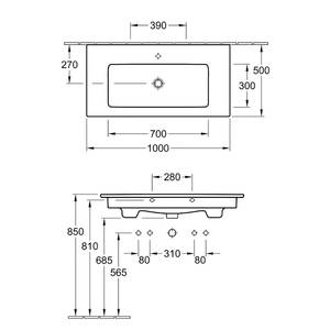 Wastafel Venticello Hoogglans wit - Breedte: 100 cm