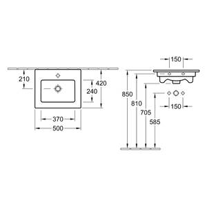 Wastafel Venticello Hoogglans wit - Breedte: 50 cm