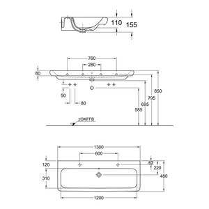 Dubbele wastafel IT Hoogglans wit - Breedte: 130 cm