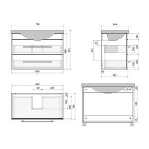 Wastafel Portus Antraciet - Breedte: 70 cm