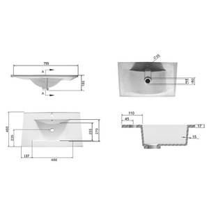 Wastafel Artemis Hoogglans wit - Breedte: 76 cm