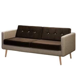 Sofa Croom I (3-Sitzer) Webstoff Fida / Samt Freda: Sand / Dunkelbraun