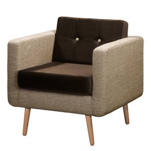 Fauteuil Croom microvezel - Geweven stof Fida / Velours Freda: Zandkleurig / Donkerbruin - Zonder hocker