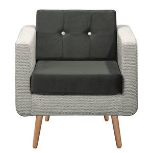 Fauteuil Croom microvezel - Geweven stof Fida / Velours Freda: Wit / Donkergrijs - Zonder hocker