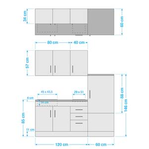 Keukenblok Toronto I Wit - Breedte: 180 cm - Kookplaten