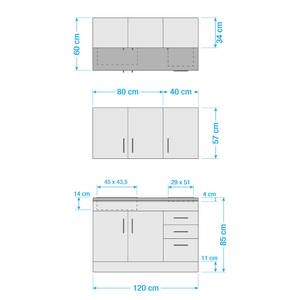 Single-Küchenzeile Toronto Hochglanz Crema - Breite: 120 cm - Kochplatte