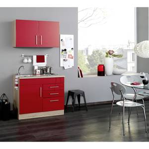 Single-Küchenzeile Toronto Hochglanz Rot - Breite: 100 cm - Kochplatte