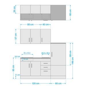 Küchenzeile Toronto I Hochglanz Crema - Breite: 180 cm - Glaskeramik