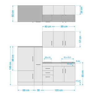 Küchenzeile Toronto II Hochglanz Crema - Breite: 210 cm - Kochplatte