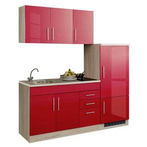 Küchenzeile Toronto I Hochglanz Rot - Breite: 180 cm - Glaskeramik