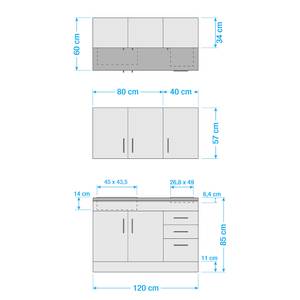 Single-Küchenzeile Toronto Hochglanz Crema - Breite: 120 cm - Glaskeramik
