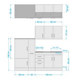 Küchenzeile Toronto II Hochglanz Crema - Breite: 210 cm - Glaskeramik