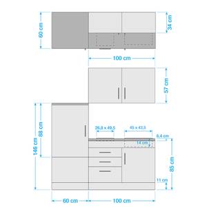 Küchenzeile Toronto I Hochglanz Crema - Breite: 160 cm - Glaskeramik