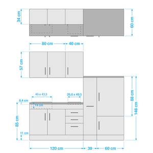 Küchenzeile Toronto II Weiß - Breite: 210 cm - Glaskeramik