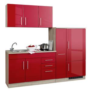 Küchenzeile Toronto II Hochglanz Rot - Breite: 210 cm - Glaskeramik