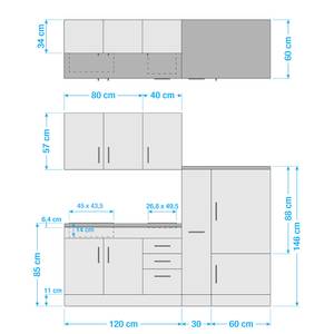 Küchenzeile Toronto II Hochglanz Rot - Breite: 210 cm - Glaskeramik