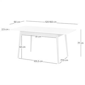 Uitschuifbare eettafel LINDHOLM uitschuifbaar - deels massief eikenhout - Wit - 120 x 90 cm