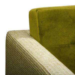 Canapé d’angle Croom Microfibre - Tissu Fida / Velours Freda: Beige vert / Vert olive - Méridienne courte à gauche (vue de face) - Sans repose-pieds