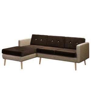 Ecksofa Croom Webstoff Fida / Samt Freda: Sand / Dunkelbraun - Longchair davorstehend links - Ohne Hocker