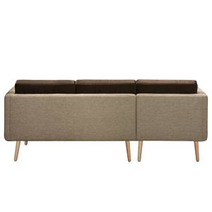 Ecksofa Croom Webstoff Fida / Samt Freda: Sand / Dunkelbraun - Longchair davorstehend links - Ohne Hocker