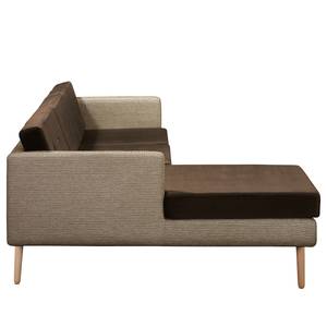 Ecksofa Croom Webstoff Fida / Samt Freda: Sand / Dunkelbraun - Longchair davorstehend links - Ohne Hocker