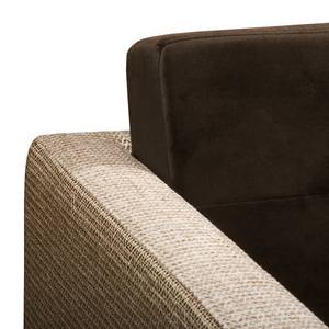 Ecksofa Croom Webstoff Fida / Samt Freda: Sand / Dunkelbraun - Longchair davorstehend links - Ohne Hocker