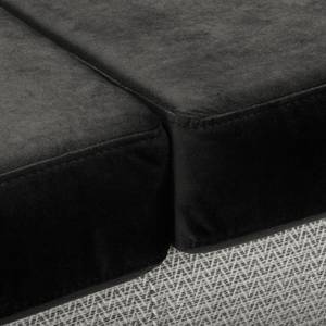 Canapé d’angle Croom Microfibre - Tissu Fida / Velours Freda: Blanc / Gris foncé - Méridienne courte à gauche (vue de face) - Sans repose-pieds