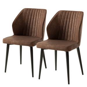 Chaises Watson (lot de 2) Imitation cuir / Acier - Noir - Marron vintage