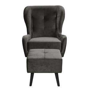 Fauteuil bergère Bellara Velours - Noir - Avec repose-pieds