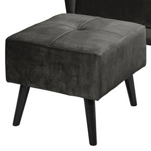 Fauteuil bergère Bellara Velours - Noir - Avec repose-pieds