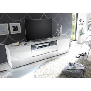 Meuble TV Mavie Blanc brillant / Noir - Largeur : 185 cm