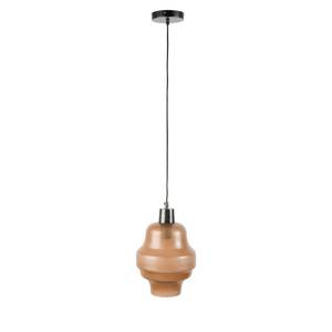 Suspension Rose Verre / Fer - 1 ampoule - Biscuit