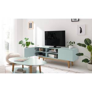 Meuble TV LINDHOLM Partiellement en chêne massif - Vert menthe - 160 x 40 cm