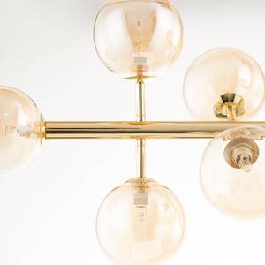 Plafondlamp 10 lichtbronnen Glanzend goudkleurig metaal/Amberkleurig glas