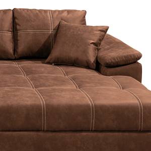 Ecksofa Jimo Mischgewebe - Vintage Cognac - Longchair davorstehend rechts