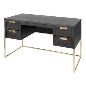 Bureau Pimlico Deels massief eikenhout - zwart eikenhout/messing