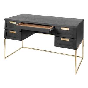 Bureau Pimlico Deels massief eikenhout - zwart eikenhout/messing