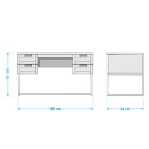 Bureau Pimlico Deels massief eikenhout - zwart eikenhout/messing