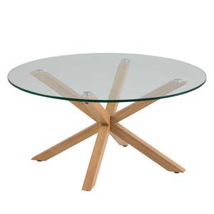 Salontafel Lagarde Veiligheidsglas/staal - glas/eikenhouten look - Eikenhouten look - Diameter: 82 cm