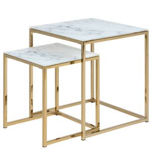 Tables basses Katori (lot de 2) Verre / Fer - Imitation marbre blanc / Doré