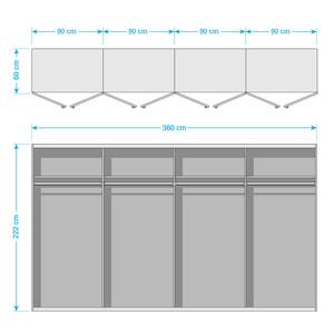 Draaideurkast SKØP pure gloss reflect hoogglans wit/kristalspiegel - Hoogglans wit/wit - 360 x 222 cm