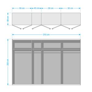 Drehtürenschrank SKØP glass wood reflec Mattglas Weiß/ Kristallspiegel - 315 x 222 cm - Basic