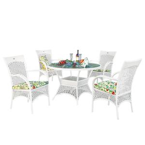 Table et chaises Madelene (9 éléments) Verre / Matière plastique - Blanc