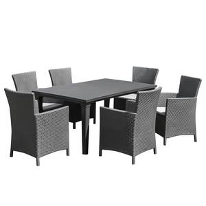 Table et chaises Napoli (13 éléments) Polypropylène / Tissu - Graphite / Gris clair