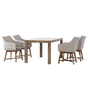 Table et chaises Paterna (5 éléments) Teck massif / Matière plastique - Marron / Beige